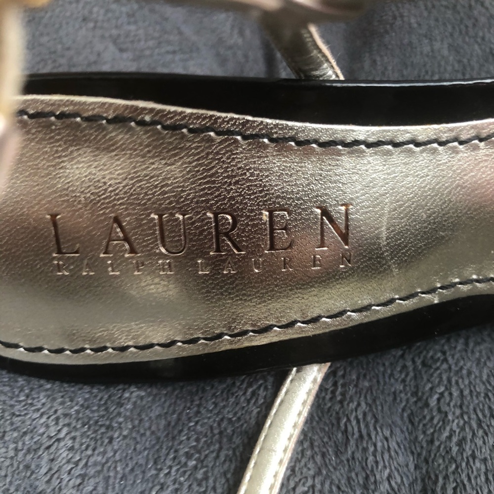 Lauren RL Black Gold Sandal Platform Shoes 6.5 37 - Picture 7 of 14